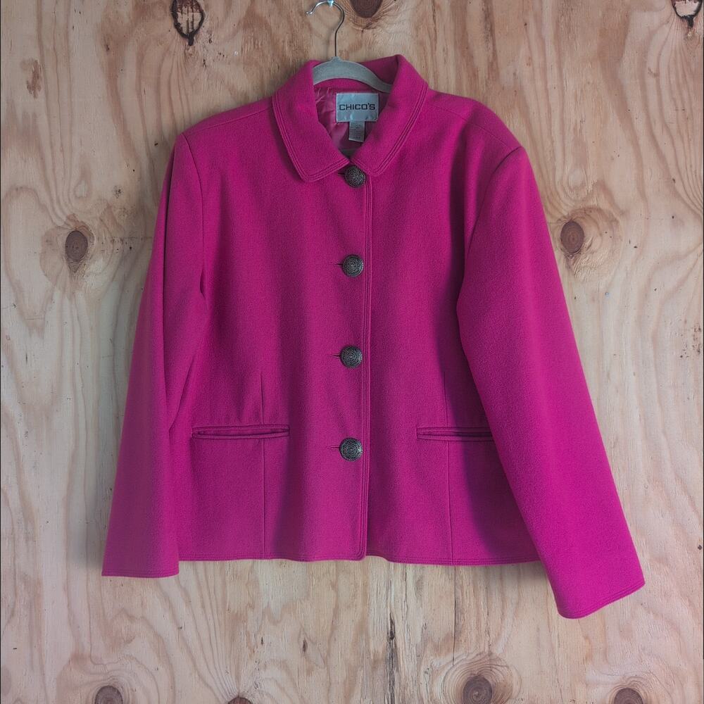 Chico's Wool Blend Peacoat Blazer Medallion Buttons Magenta Women's 16/XL